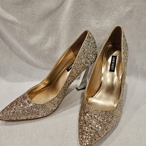 Nine West Glitter Pointed-Toe Pumps in Rose Gold